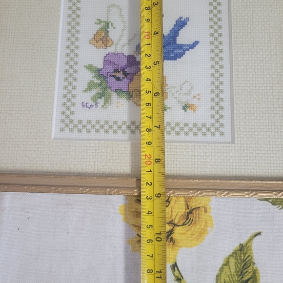 Blue Bird and Pansy Cross-stitch framed matted and under glass ready to hang - Picture 6 of 8